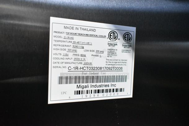 BRAND NEW SCRATCH AND DENT! 2023 Migali C-1R-HC Stainless Steel Commercial Single Door Reach In Cooler w/ Poly Coated Racks on Commercial Casters. 115 Volts, 1 Phase. Serial C-1R-HCT03230817092T0006. Tested and Working! - Image 6 of 6