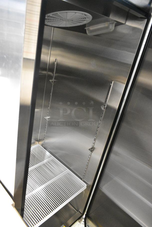 BRAND NEW SCRATCH AND DENT! 2024 Migali C-1F-HC Stainless Steel Commercial Single Door Reach In Freezer w/ Poly Coated Racks on Commercial Casters. 115 Volts, 1 Phase. Serial C-1F-HCTN41T002. Tested and Working! - Image 5 of 6