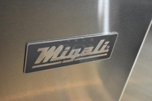 BRAND NEW SCRATCH AND DENT! 2024 Migali C-PP44-D-HC Stainless Steel Commercial Pizza Prep Table w/ 2 Drawers on Commercial Casters. 115 Volts, 1 Phase. Serial C-PP44-D-HC240528C003. Tested and Working! - Image 4 of 10