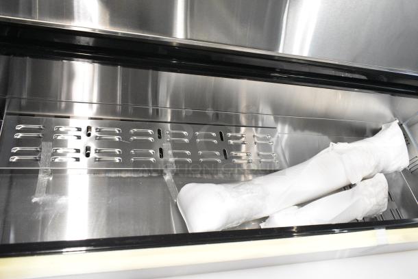 BRAND NEW SCRATCH AND DENT! 2024 Migali C-PP44-D-HC Stainless Steel Commercial Pizza Prep Table w/ 2 Drawers on Commercial Casters. 115 Volts, 1 Phase. Serial C-PP44-D-HC240528C003. Tested and Working! - Image 6 of 10