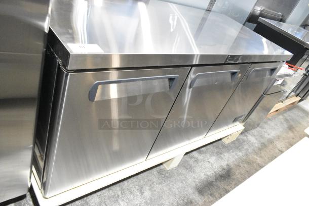 BRAND NEW SCRATCH AND DENT! 2024 Migali C-U72R-HC Stainless Steel Commercial 3 Door Undercounter Cooler. 150,000 BTU. Serial C-U72R-HC240422C008. Tested and Working! - Image 3 of 8