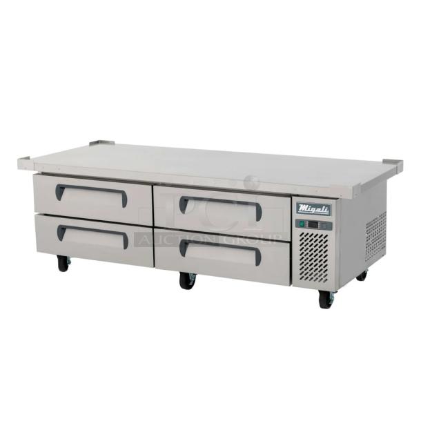 BRAND NEW SCRATCH AND DENT! 2023 Migali C-CB72-76-HC Stainless Steel Commercial 4 Drawer Chef Base on Commercial Casters. 115 Volts, 1 Phase. Serial C-CB72-76-HC003230724092C0001. Tested and Working! - Image 1 of 9