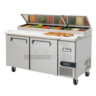 BRAND NEW SCRATCH AND DENT! 2024 Migali C-PP67-HC Stainless Steel Commercial Pizza Prep Table. 115 Volts, 1 Phase. Serial C-PP67-HC240424C005. Tested and Working!