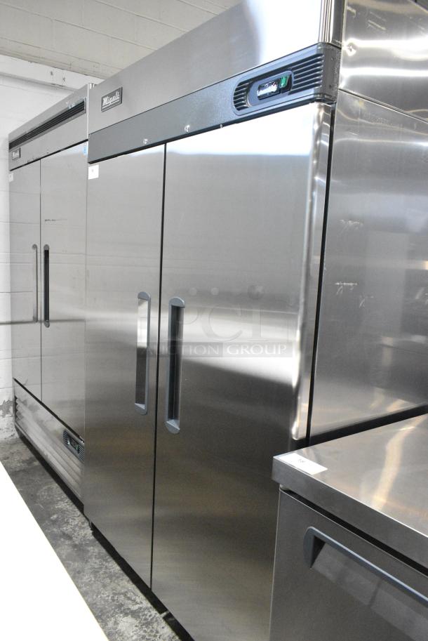 BRAND NEW SCRATCH AND DENT! 2024 Migali C-U72R-HC Stainless Steel Commercial 2 Door Reach In Cooler w/ Poly Coated Racks on Commercial Casters. 115 Volts, 1 Phase. Serial C-2R-HCN44T005. Tested and Working! - Image 2 of 7