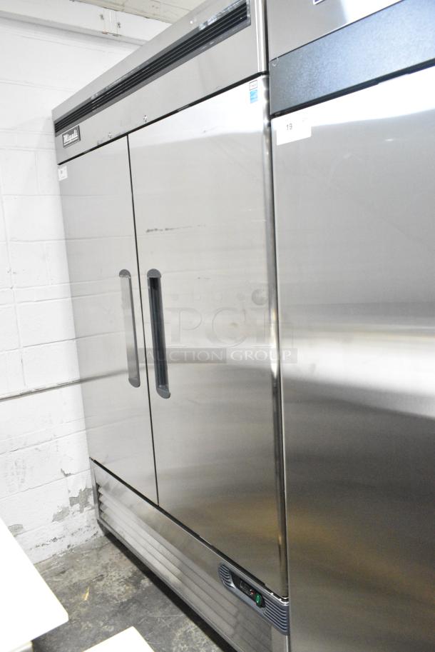 BRAND NEW SCRATCH AND DENT! 2024 Migali C-2FB-HC Stainless Steel Commercial 2 Door Reach In Freezer w/ Poly Coated Racks on Commercial Casters. 115 Volts, 1 Phase. Serial C-2FB-HCN6CT020. Tested and Working! - Image 2 of 7