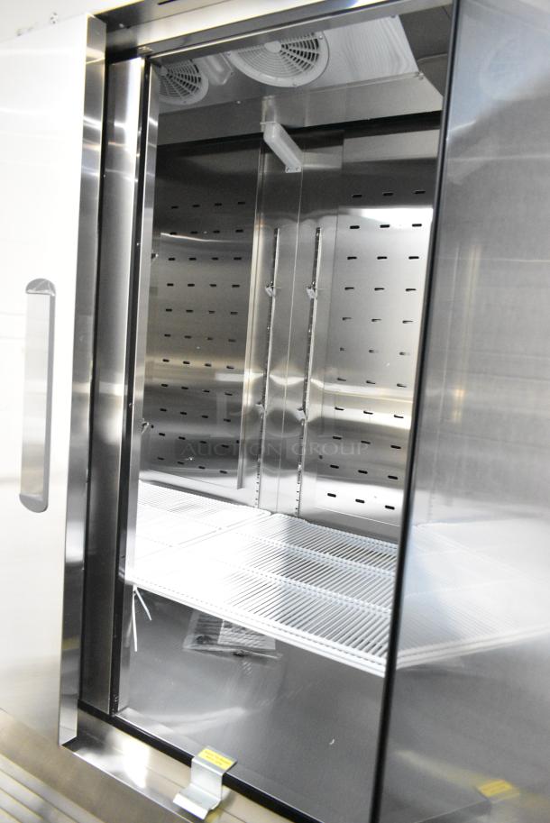 BRAND NEW SCRATCH AND DENT! 2024 Migali C-2FB-HC Stainless Steel Commercial 2 Door Reach In Freezer w/ Poly Coated Racks on Commercial Casters. 115 Volts, 1 Phase. Serial C-2FB-HCN6CT020. Tested and Working! - Image 5 of 7