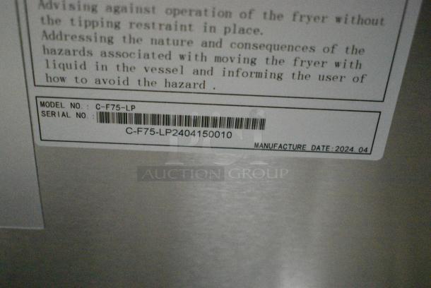BRAND NEW SCRATCH AND DENT! 2024 Migali C-F75-LP Stainless Steel Commercial Propane Gas Powered 75 Pound Capacity Deep Fat Fryer w/ 2 Metal Fry Baskets. 150,000 BTU. Serial C-F75-LP2404150010. - Image 10 of 10
