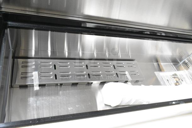 BRAND NEW SCRATCH AND DENT! 2024 Migali C-PP44-D-HC Stainless Steel Commercial Pizza Prep Table w/ 2 Drawers on Commercial Casters. 115 Volts, 1 Phase. Serial C-PP44-D-HC240429C002. Tested and Working! - Image 6 of 9