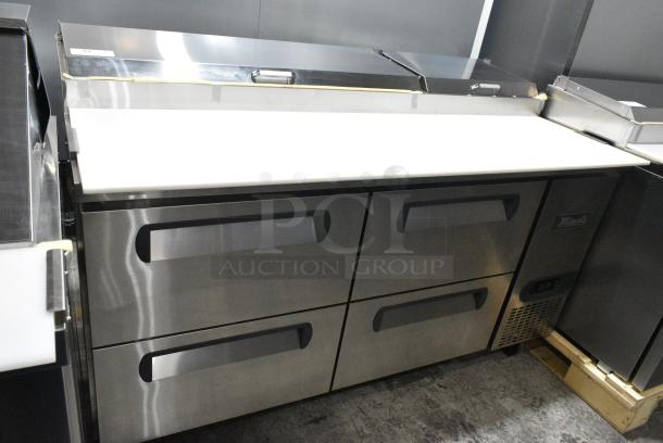 BRAND NEW SCRATCH AND DENT! 2024 Migali C-PP44-D-HC Stainless Steel Commercial Pizza Prep Table w/ 4 Drawers on Commercial Casters. 115 Volts, 1 Phase. Serial C-PP67-HCT03230814092T0036. Tested and Working! - Image 2 of 14
