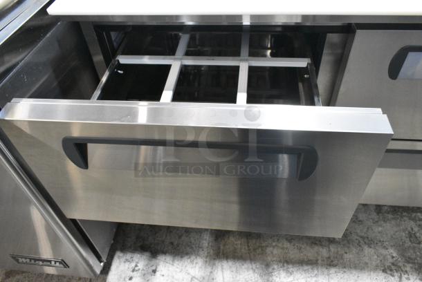 BRAND NEW SCRATCH AND DENT! 2024 Migali C-PP44-D-HC Stainless Steel Commercial Pizza Prep Table w/ 4 Drawers on Commercial Casters. 115 Volts, 1 Phase. Serial C-PP67-HCT03230814092T0036. Tested and Working! - Image 9 of 14