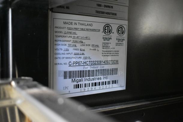 BRAND NEW SCRATCH AND DENT! 2024 Migali C-PP44-D-HC Stainless Steel Commercial Pizza Prep Table w/ 4 Drawers on Commercial Casters. 115 Volts, 1 Phase. Serial C-PP67-HCT03230814092T0036. Tested and Working! - Image 13 of 14