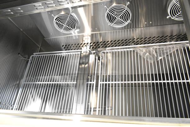 BRAND NEW SCRATCH AND DENT! 2023 Migali C-SP72-30BT-HC Stainless Steel Commercial Sandwich Salad Prep Table Bain Marie Mega Top on Commercial Casters. 115 Volts, 1 Phase. Serial C-SP72-30BT-H003231101092C0005. Tested and Working! - Image 8 of 14