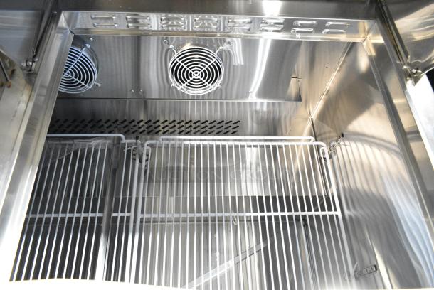 BRAND NEW SCRATCH AND DENT! 2023 Migali C-SP72-30BT-HC Stainless Steel Commercial Sandwich Salad Prep Table Bain Marie Mega Top on Commercial Casters. 115 Volts, 1 Phase. Serial C-SP72-30BT-H003231101092C0005. Tested and Working! - Image 10 of 14