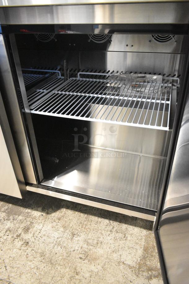 BRAND NEW SCRATCH AND DENT! 2023 Migali C-SP72-30BT-HC Stainless Steel Commercial Sandwich Salad Prep Table Bain Marie Mega Top on Commercial Casters. 115 Volts, 1 Phase. Serial C-SP72-30BT-H003231101092C0005. Tested and Working! - Image 12 of 14