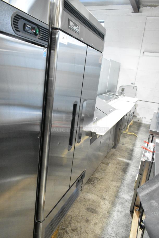 BRAND NEW SCRATCH AND DENT! 2023 Migali C-U72R-HC Stainless Steel Commercial 2 Door Reach In Cooler w/ Poly Coated Racks on Commercial Casters. 115 Volts, 1 Phase. Serial C-2RB-35-HC003230726092C0007. Tested and Working! - Image 3 of 8