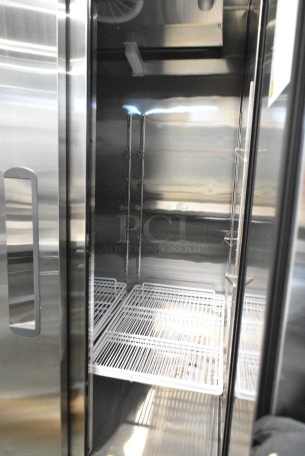 BRAND NEW SCRATCH AND DENT! 2023 Migali C-U72R-HC Stainless Steel Commercial 2 Door Reach In Cooler w/ Poly Coated Racks on Commercial Casters. 115 Volts, 1 Phase. Serial C-2RB-35-HC003230726092C0007. Tested and Working! - Image 7 of 8