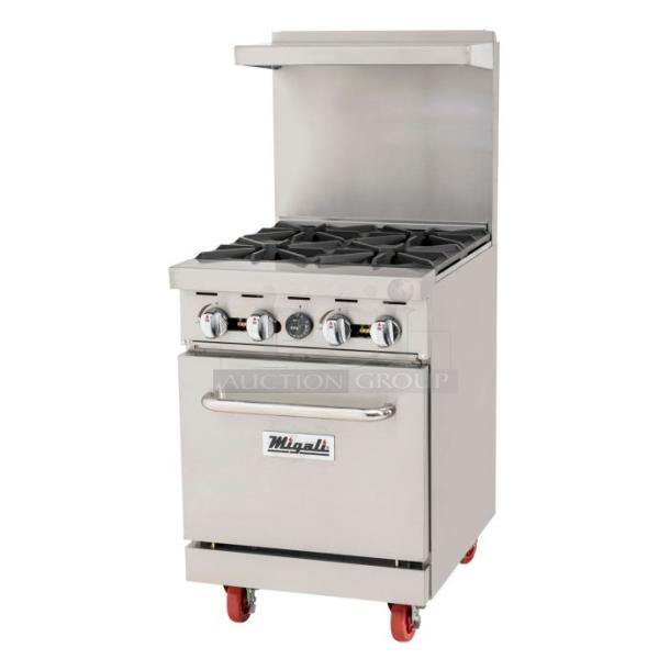 BRAND NEW SCRATCH AND DENT! 2024 Migali C-RO4B-NG Stainless Steel Commercial Natural Gas Powered 4 Burner Range w/ Oven. Serial C-RO4B-NG2404190005. - Image 1 of 9