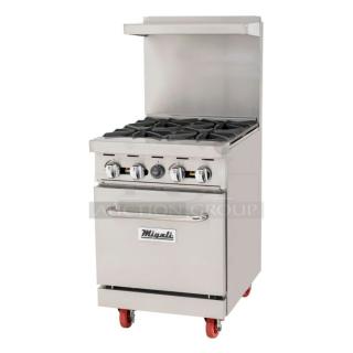 BRAND NEW SCRATCH AND DENT! 2024 Migali C-RO4B-NG Stainless Steel Commercial Natural Gas Powered 4 Burner Range w/ Oven. Serial C-RO4B-NG2404190005.