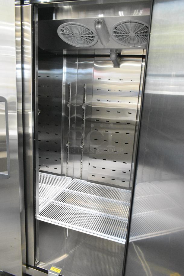 BRAND NEW SCRATCH AND DENT! 2024 Migali C-3F-HC Stainless Steel Commercial 3 Door Reach In Freezer w/ Poly Coated Racks on Commercial Casters. 115/208-240 Volts, 1 Phase. Serial C-3F-HC240525C005. - Image 6 of 8