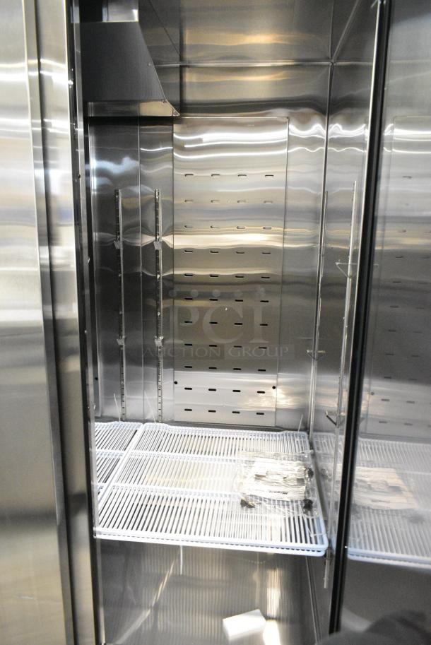 BRAND NEW SCRATCH AND DENT! 2024 Migali C-3F-HC Stainless Steel Commercial 3 Door Reach In Freezer w/ Poly Coated Racks on Commercial Casters. 115/208-240 Volts, 1 Phase. Serial C-3F-HC240525C005. - Image 7 of 8