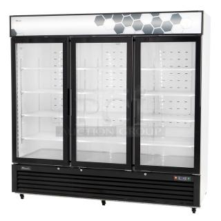 BRAND NEW SCRATCH AND DENT! 2024 Migali C-72FM-HC Metal Commercial 3 Door Reach In Freezer Merchandiser w/ Poly Coated Racks on Commercial Casters. Serial C-72FM-HC240402C007. Tested and Working!