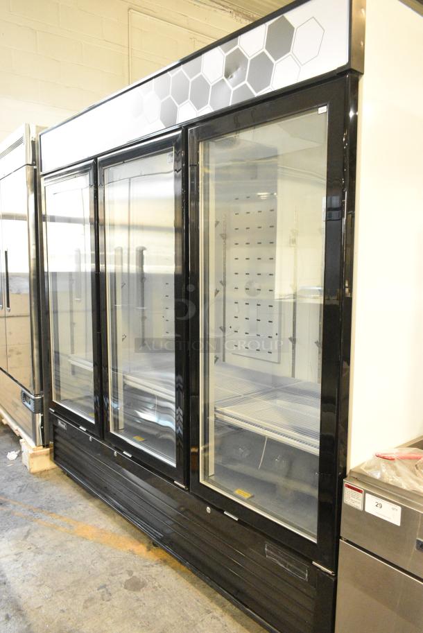 BRAND NEW SCRATCH AND DENT! 2024 Migali C-72FM-HC Metal Commercial 3 Door Reach In Freezer Merchandiser w/ Poly Coated Racks on Commercial Casters. Serial C-72FM-HC240402C007. Tested and Working! - Image 2 of 8