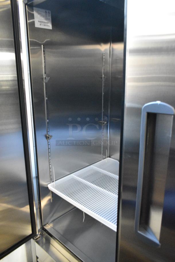 BRAND NEW SCRATCH AND DENT! 2024 Migali C-2FB-HC Stainless Steel Commercial 2 Door Reach In Freezer w/ Poly Coated Racks on Commercial Casters. 115 Volts, 1 Phase. Serial C-2FB-HC240530C007. Tested and Working! - Image 5 of 7