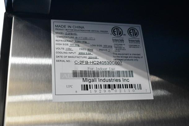 BRAND NEW SCRATCH AND DENT! 2024 Migali C-2FB-HC Stainless Steel Commercial 2 Door Reach In Freezer w/ Poly Coated Racks on Commercial Casters. 115 Volts, 1 Phase. Serial C-2FB-HC240530C007. Tested and Working! - Image 7 of 7