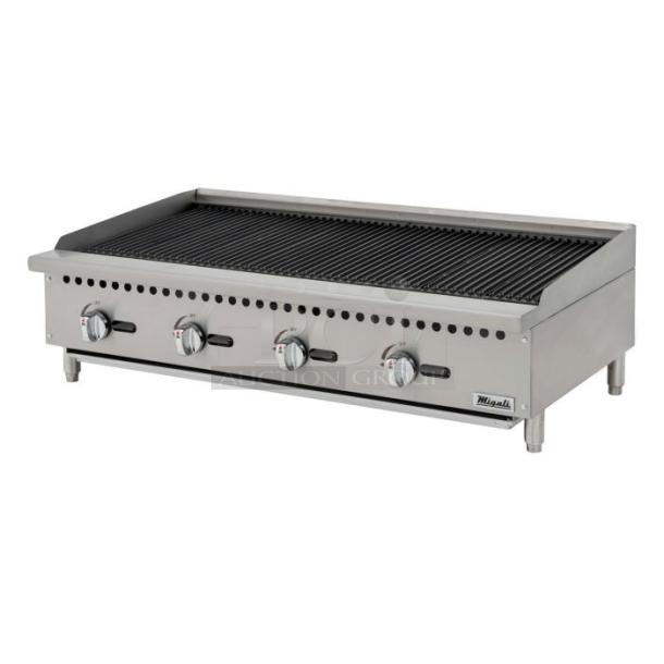BRAND NEW SCRATCH AND DENT! 2023 Migali C-RC48 Stainless Steel Commercial Countertop Gas Powered Charbroiler Grill. Serial C-RB48-NGUSB100317022500920004. - Image 1 of 11