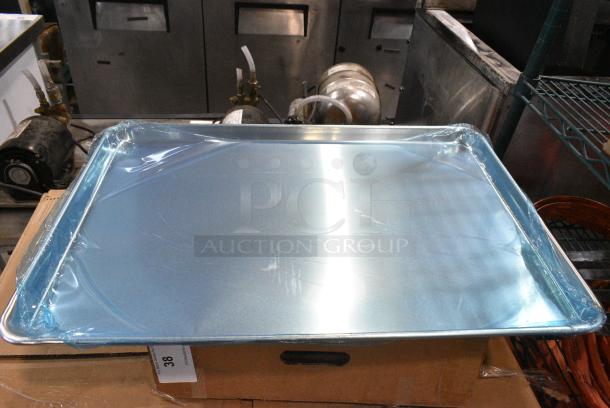 BRAND NEW SCRATCH AND DENT! Box of 12 Bakers Mark 176BUNFULL18 Full Size 18 Gauge 18" x 26" Wire in Rim Aluminum Bun Pan / Sheet Pan - Image 1 of 6