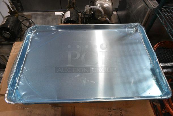 BRAND NEW SCRATCH AND DENT! Box of 12 Bakers Mark 176BUNFULL18 Full Size 18 Gauge 18" x 26" Wire in Rim Aluminum Bun Pan / Sheet Pan - Image 3 of 6