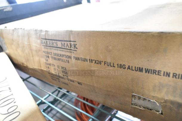 BRAND NEW SCRATCH AND DENT! Box of 12 Bakers Mark 176BUNFULL18 Full Size 18 Gauge 18" x 26" Wire in Rim Aluminum Bun Pan / Sheet Pan - Image 6 of 6