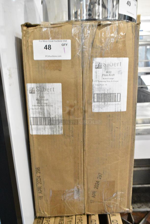 BRAND NEW SCRATCH AND DENT! Sabert 9632 Plain Kraft Extra Large Catering Tray and Cover - Image 1 of 2