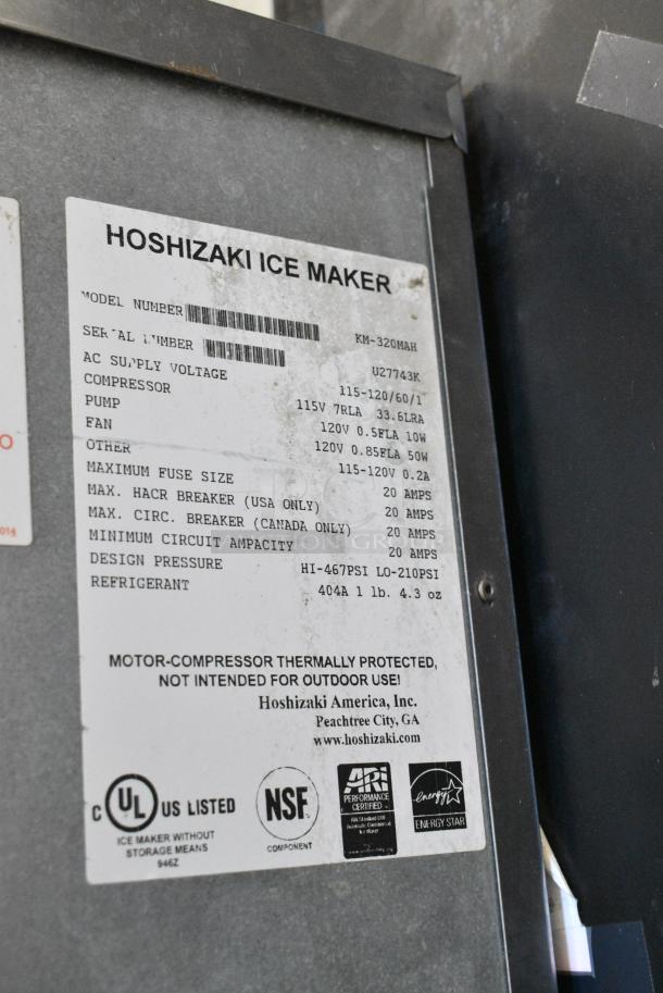 Hoshizaki KM-320MAH Stainless Steel Commercial Ice Head on Commercial Ice Bin. 115 Volts, 1 Phase. - Image 6 of 6