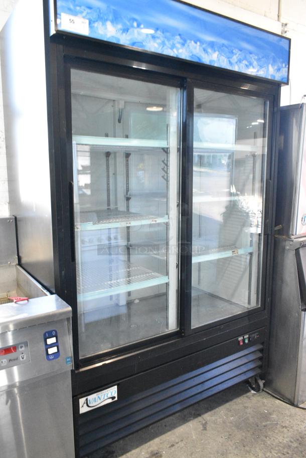 Avantco 178GDS47HCB Metal Commercial 2 Door Reach In Cooler Merchandiser w/ Poly Coated Racks on Commercial Casters. 115 Volts, 1 Phase. Tested and Working! - Image 1 of 7