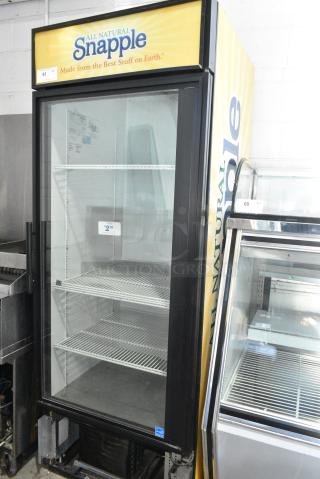 True GDM-26 Metal Commercial Single Door Reach In Cooler Merchandiser w/ Poly Coated Racks. 115 Volts, 1 Phase. Tested and Powers On But Does Not Get Cold