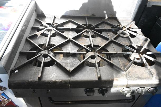 Stainless Steel Commercial Natural Gas Powered 6 Burner Range w/ Oven and Back Splash. - Image 2 of 7