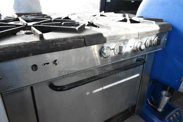 Stainless Steel Commercial Natural Gas Powered 6 Burner Range w/ Oven and Back Splash. - Image 3 of 7