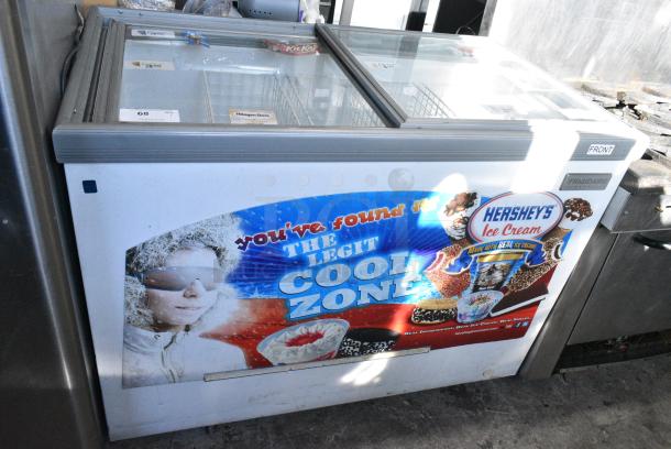 Frigidaire FCCG151FW2 Metal Commercial Chest Freezer Merchandiser on Commercial Casters. 115 Volts, 1 Phase. Tested and Working! - Image 1 of 6