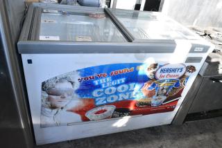 Frigidaire FCCG151FW2 Metal Commercial Chest Freezer Merchandiser on Commercial Casters. 115 Volts, 1 Phase. Tested and Working!