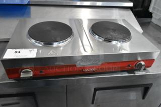 BRAND NEW SCRATCH AND DENT! Avantco 177EB202SBSM Double Burner Solid Top Stainless Steel Portable Electric Side-by-Side Hot Plate. 240 Volts, 1 Phase.
