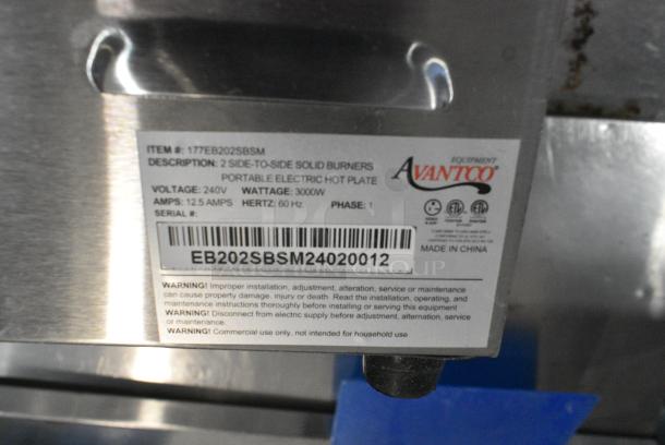 BRAND NEW SCRATCH AND DENT! Avantco 177EB202SBSM Double Burner Solid Top Stainless Steel Portable Electric Side-by-Side Hot Plate. 240 Volts, 1 Phase. - Image 6 of 6
