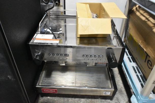 BRAND NEW SCRATCH AND DENT! Estella 236ECEM2C Stainless Steel Commercial Countertop 2 Group Espresso Machine w/ 2 Portafilters and Steam Wand. 110 Volts, 1 Phase. - Image 1 of 5