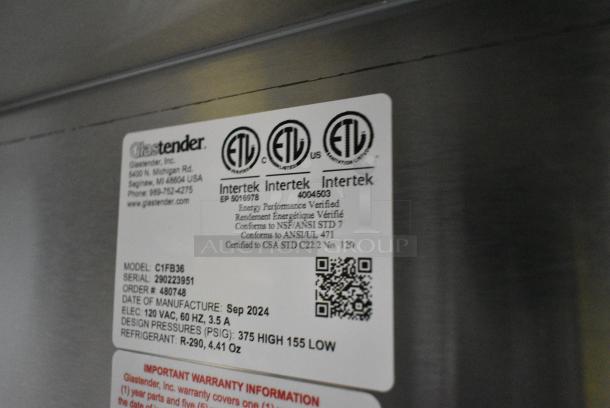 BRAND NEW SCRATCH AND DENT! 2024 Glastender C1FB36 Metal Commercial 2 Door Back Bar Cooler on Commercial Casters. 115 Volts, 1 Phase. Tested and Working! - Image 4 of 4