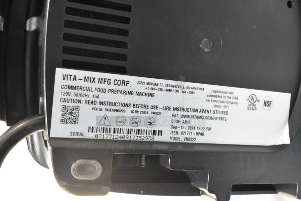 BRAND NEW SCRATCH AND DENT! 2024 Vita-Mix VM0222 Metal Commercial Countertop Blender w/ Clear Dome Cover. 120 Volts, 1 Phase. Tested and Working! - Image 7 of 7