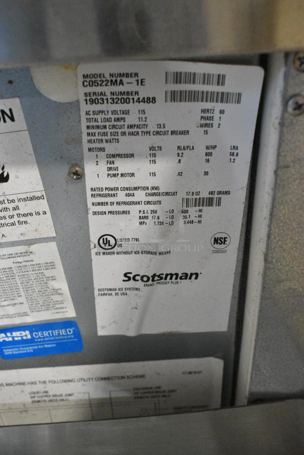 2019 Scotsman C0522MA-1E Stainless Steel Commercial Ice Head. 115 Volts, 1 Phase. - Image 3 of 3