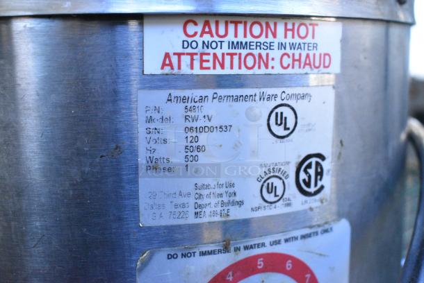 APW Wyott RW-1V Stainless Steel Commercial Countertop Soup Kettle Food Warmer. 120 Volts, 1 Phase. Tested and Working! - Image 5 of 5