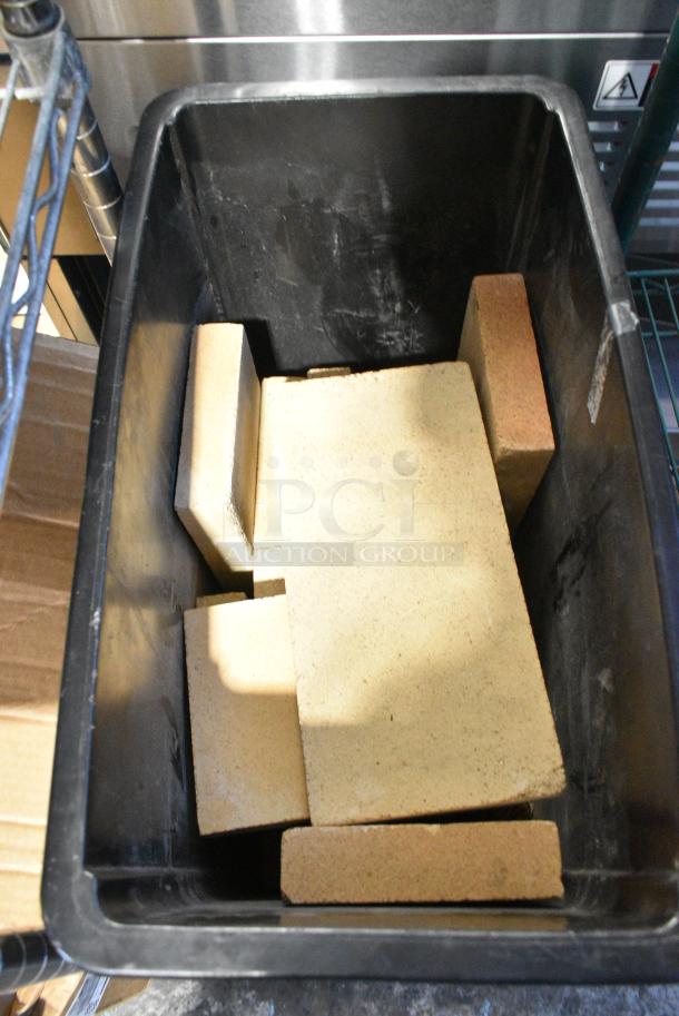 Black Poly Slim Jim Trash Can w/ Contents Including Brocks for Pizza Oven. - Image 2 of 4