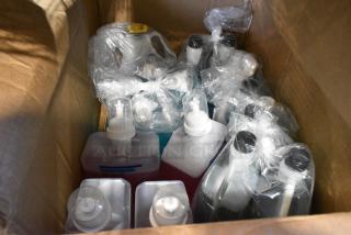 Box of BRAND NEW! Cleaner Including Betco Daily Scrub and Diversey All Purpose Foam Soap.