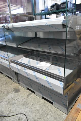 BRAND NEW! 2016 BKI HSS4-2TSQ Stainless Steel Commercial Floor Style 2 Tier Warming Display Case Merchandiser. 230 Volts, 1 Phase.
